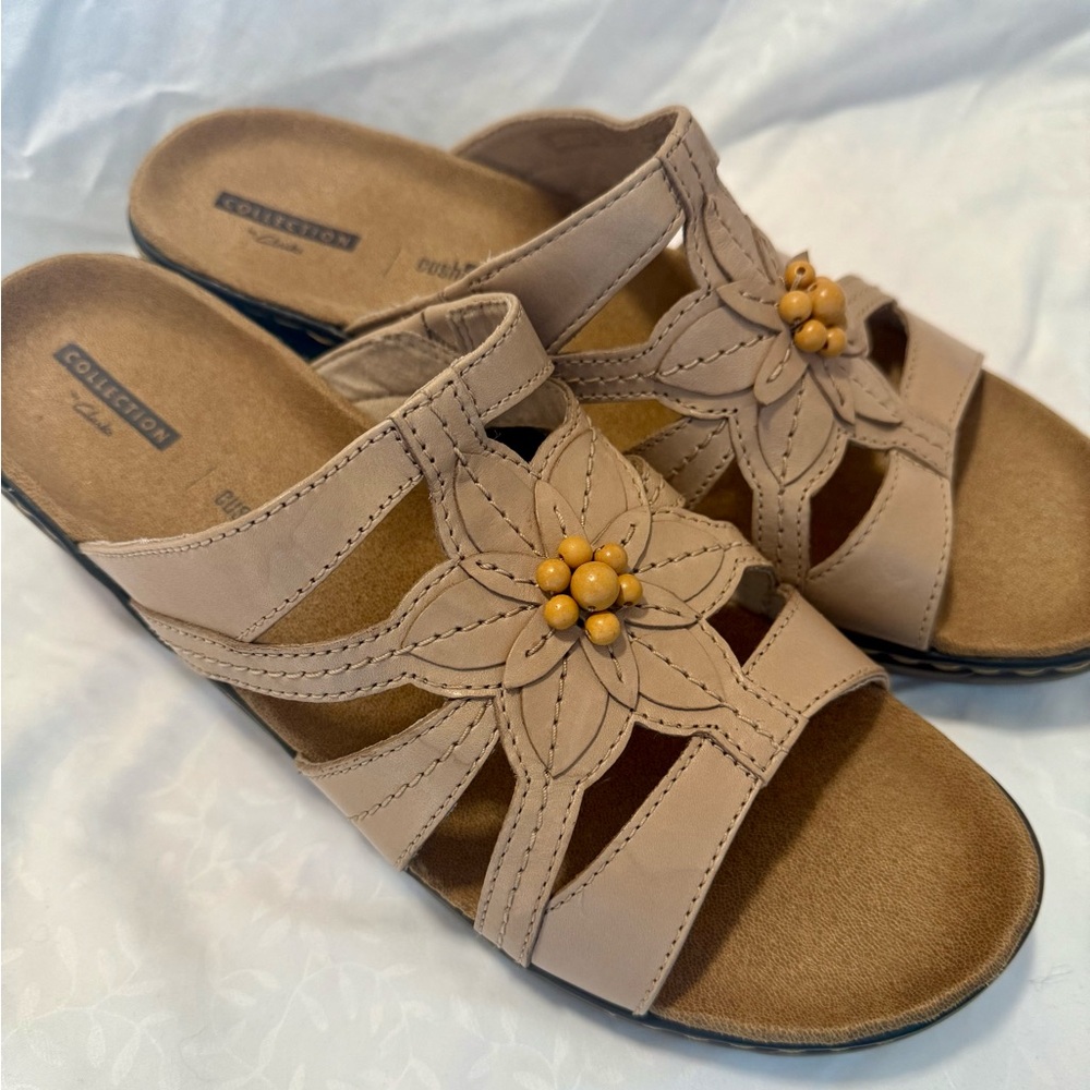 Clarks Tan Floral Sandals